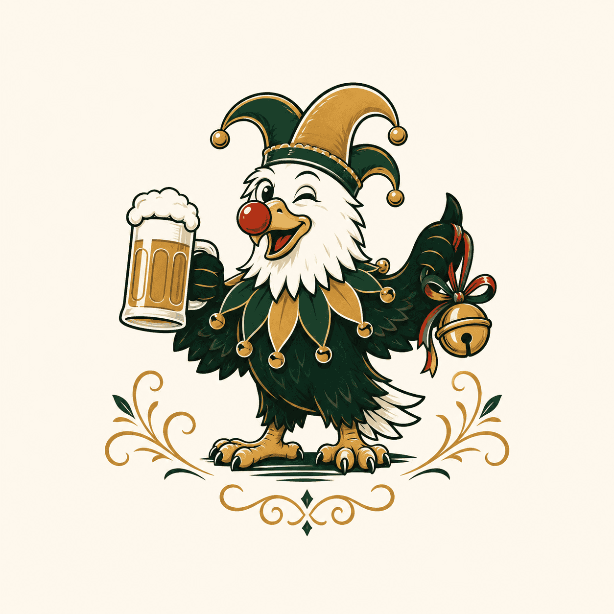 Närrischer Adler mit Narrenkappe und Bierkrug – Fasnet im Gasthaus Adler Allmendshofen